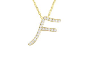 PARIKHS Initial Pendant Alphabet 'F' in CZ with chain in 925 Sterling Silver with Yellow Plating
