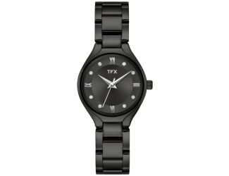 Ladies' TFX Black IP Stainless Steel Watch w/ Crystal Markers Black Dial