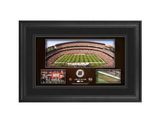 10" x 18" Stadium Panoramic Framed Collage w/Game-Used Football - Cleveland Browns