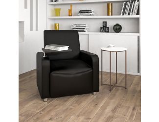 Black LeatherSoft Guest Chair with Tablet Arm, Chrome Legs and Cup Holder