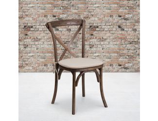 Stackable Early American Wood Cross Back Chair w/ Cushion - Dining Room Seating