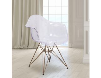 Transparent Side Chair with Arms and Gold Base - Accent & Side Chair