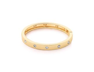 Bangle Hing Bracelet with Clear Stones- Gold Tone