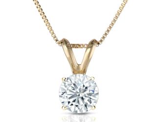 Certified PARIKHS Round Premium Diamond Pendant 14K Yellow Gold 0.90ct IJ Color, SI2 Clarity