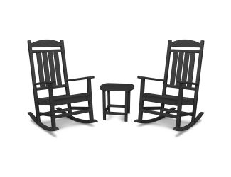 Pineapple Cay All-Weather Porch Rocking Chair Set with 2 Rockers and an 19" x 15" Side Table Side Ta