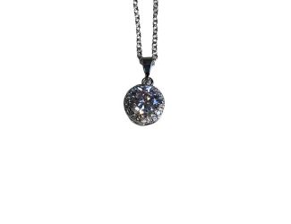 CZ Solitaire Halo Pendant Necklace