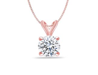 Bright White Round Lab Grown Diamond Pendant in 14K Rose Gold 0.65ct, Color-FG, Clarity-VS SI
