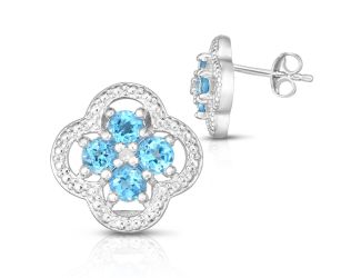 Blue Topaz & Diamond Quatrefoil Earrings