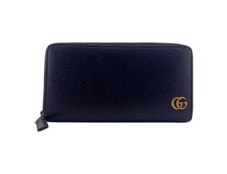 Gucci Marmont Black Leather Continental Zip Around Wallet
