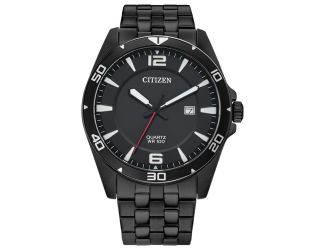 Men's Quartz Black Stainless Steel watch with black dial