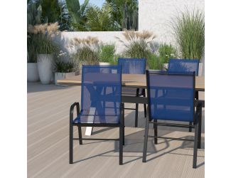 4 Pack Navy Outdoor Stack Chair with Flex Comfort Material - Patio Stack Chair