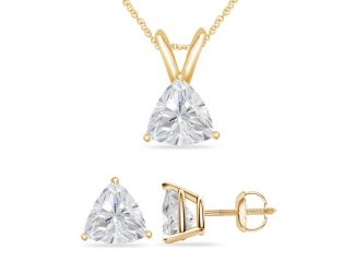 Bright White Pinnacle Trillion shape Lab Grown Diamond Screwback Set, 14K Yellow Gold 2.50ct,GH,VVS
