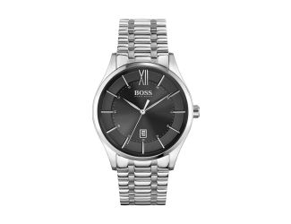 Mens Distinction Silver-Tone Stainless Steel Watch Black Dial