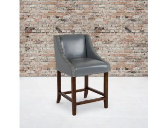 24" High Walnut Counter Height Stool with Lt Gray LeatherSoft Accent Nail Trim