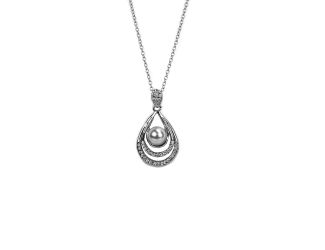 SilverTone Pearl and Crystal Teardrop Pendant