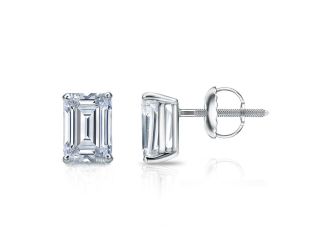 Bright White Pinnacle Emerald Lab Grown Diamond Screwback Stud in 14K Rose Gold 2.10ct, GH, VVS