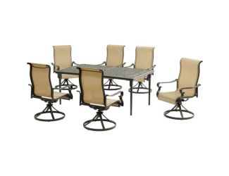 Brigantine 7-Piece Outdoor Patio Dining Set with a 40x70-In. Cast Top Aluminum Table and 6 Sling Swi