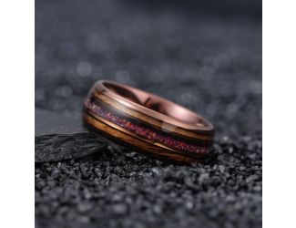 Ringo - Tungsten + Koa Wood & Crushed Fire Opal Ring Size 10