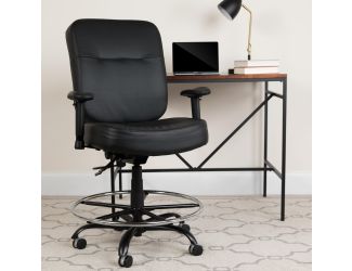 Big & Tall 400 lb. Rated Black REC Back LeatherSoft Ergonomic Drafting Chair