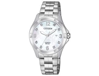 Ladies' Quartz Watch, Stainless Steel with Mother-of-Pearl & brilliant Crystal dial