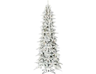 6.5-Ft. Slim White Pine Flocked Christmas Tree with LED String Lights