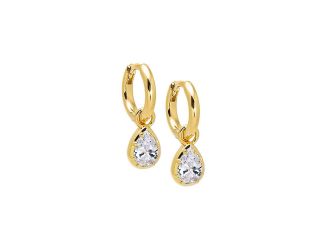 CZ Pear Bezel Dangling Huggie Earring