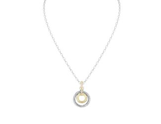 Cordo Circle in Gold Inset with Rhodium Twisted wire Inset Necklace Two Tone 16-18" Chain.