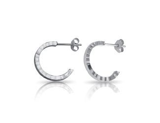 PARIKHS Rhodium Plated Diamond Cut Semi Hoop Earrings in 925 Sterling Silver-20mm