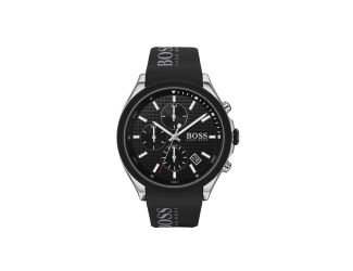 Mens Velocity Chronograph Black Silicone Strap Watch Black Dial