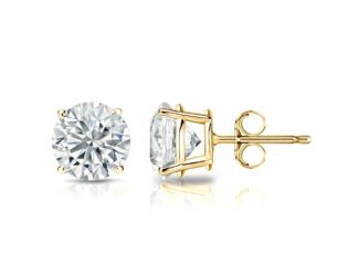 Bright White Round Lab Grown Diamond Stud in 14K Yellow Gold 1.90ct, Color-FG, Clarity-VVS
