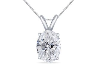 Bright White Pristine Oval Lab Grown Diamond Pendant with chain in 14K White Gold 0.60ct, GH,VS
