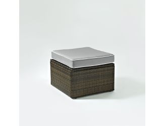 Palm Harbor Outdoor Wicker Ottoman In Brown With Grey Cushions
