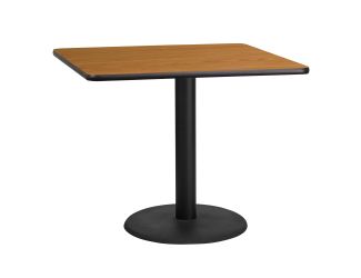 36" Square Natural Laminate Table Top with 24" Round Table Height Base