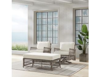 Thatcher 3Pc Outdoor Wicker Swivel Rocker And Ottoman Set