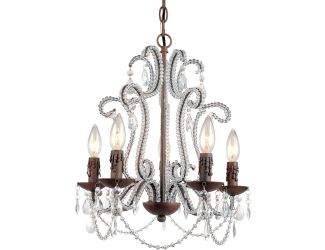 Beloved 5-Light Mini Chandelier for Hardwire or Plug-In Swag Installation with Clear Glass Beads and
