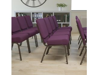 21"W Stacking Church Chair in Plum Fabric - Gold Vein Frame