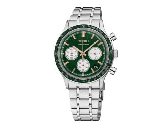 Mens Essentials Chronograph Silver-Tone Stainless Steel Watch Green Dial
