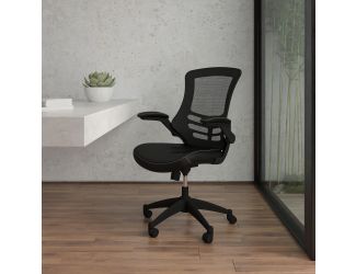 Mid-Back Black Mesh Ergonomic Task Chair with LeatherSoft Seat and Flip-Up Arms
