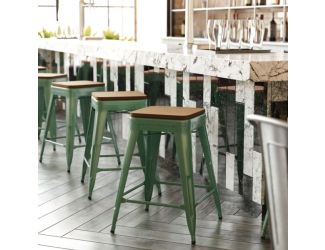 Indoor/Outdoor Backless Counter Stool with Poly Seat - Green/Teak