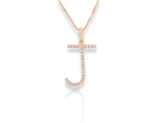 PARIKHS Diamond Initial 'J' Pendant Necklace in 18k Rose Gold over Sterling Silver 0.10ct IJK-I2