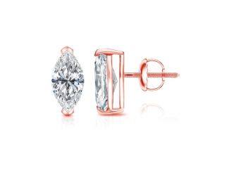 Bright White Pinnacle Marquise Lab Grown Diamond Screwback Stud in 14K Rose Gold 1.10ct, GH, VVS