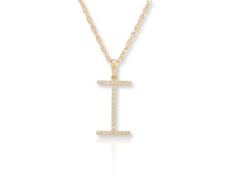 PARIKHS Initial Pendant Alphabet 'I' in CZ with chain in 925 Sterling Silver with Yellow Plating