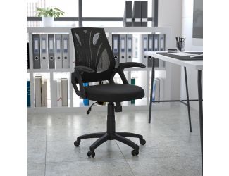 Mid-Back Designer Black Mesh Swivel Task Office Chair with Open Arms