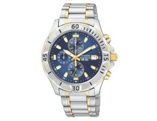 Men's Quartz Watch, Two-tone Stainless Steel with Blue Dial
