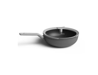 12.5 - Inch Leo Non-Stick Pan Cov Wok 6.2 Quart - (Grey)