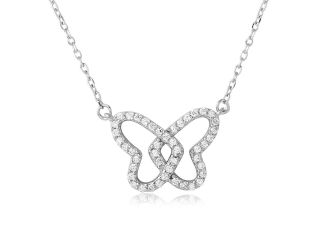 PARIKHS Rhodium Plated Open CZ Butterfly Necklace in 925 Sterling Silver