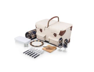 Pioneer Basket - Beige Canvas with Navy Blue & Brown Accents