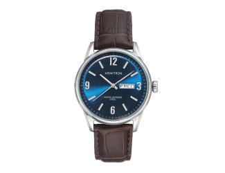 Men's Croco-Grain Leather Strap Watch - Brown/Silver/Navy Blue