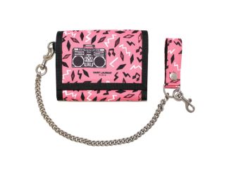 Saint Laurent Buffalo Pink Nylon Radio Chain Trifold Wallet