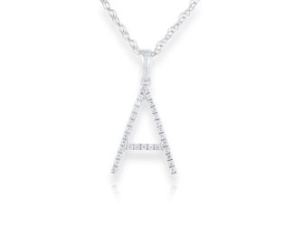 PARIKHS Diamond Initial Pendant Alphabet 'A' in 10K White Gold 0.10 ct , IJK color - I3 clarity